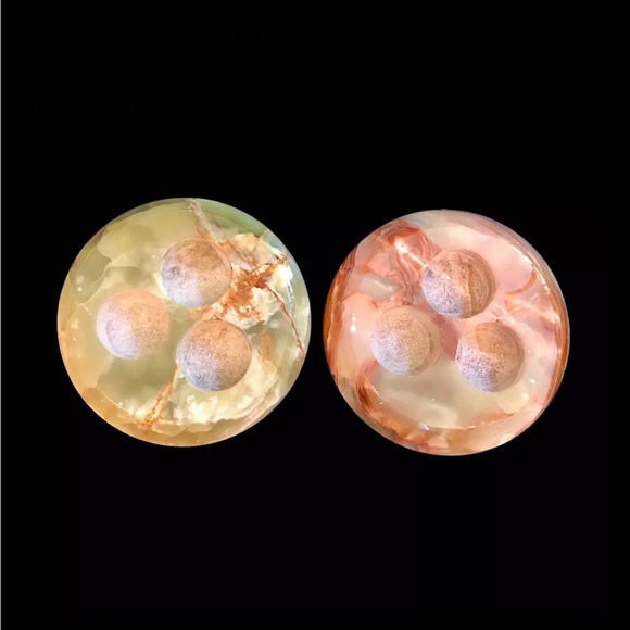 Set 2 Green Onyx Calcite Triple Tea Light Candle Holders Round 6” Stone Pakistan - Picture 2 of 16